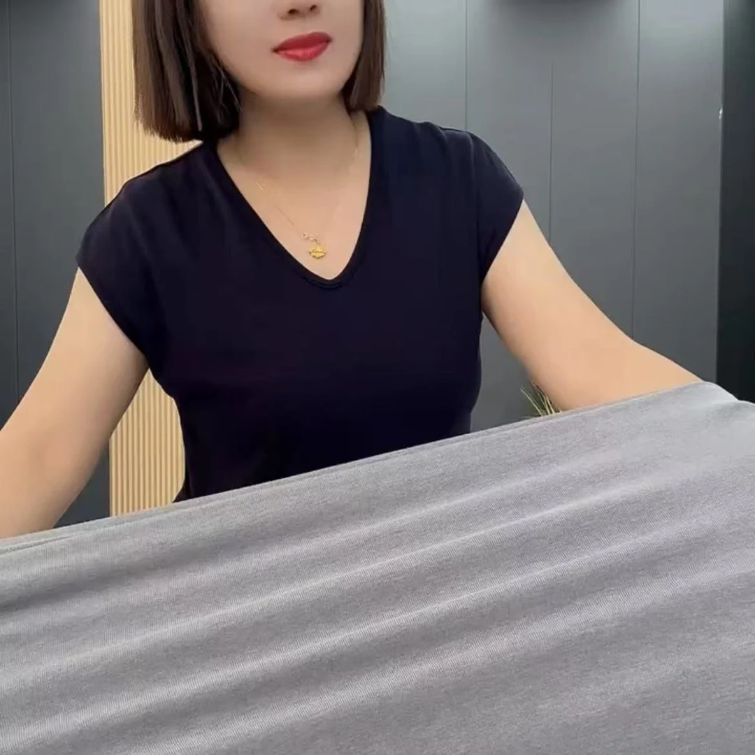 影24313夏季时尚气质V领百搭净版显瘦半袖衫