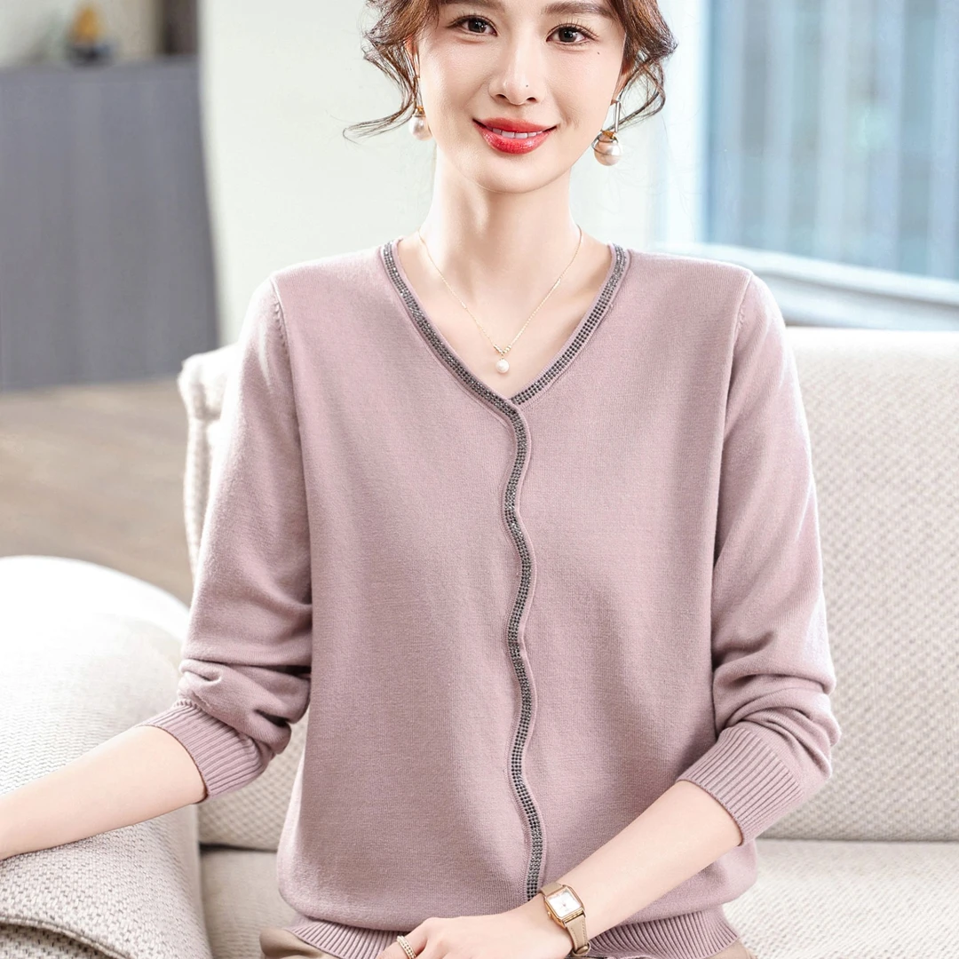 妈妈新年装早春上衣2025新款红色毛衣中老年女气质打底衫长袖t恤
