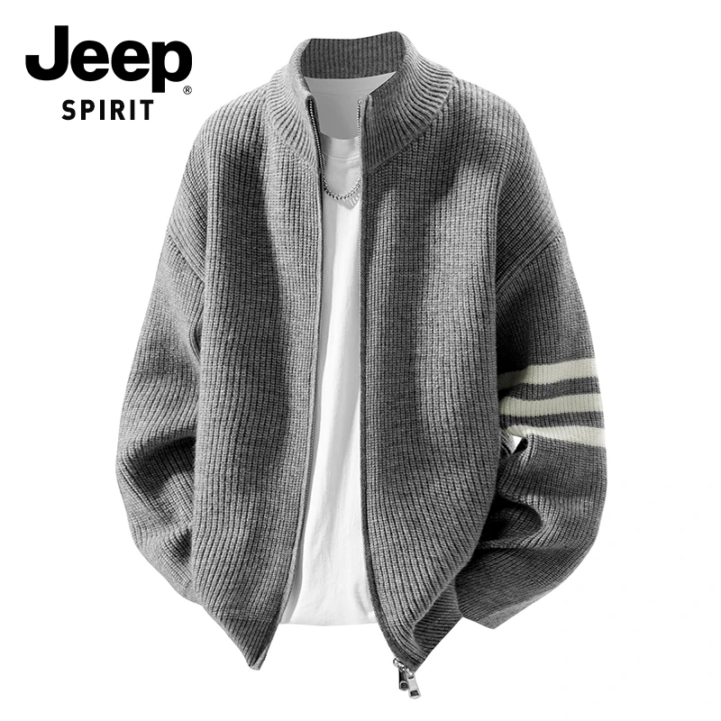 JEEPSPIRIT吉普立领拉链衫男士秋季毛衣外套针织开衫日系简约上衣