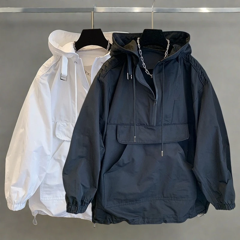 春秋冬季风衣潮牌卫衣连帽宽松款外套情侣冲锋衣高档休闲外搭男女