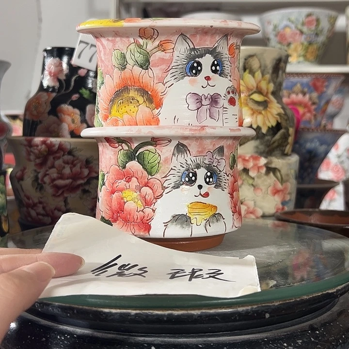 景德镇幸运花盆手绘韩式花盆