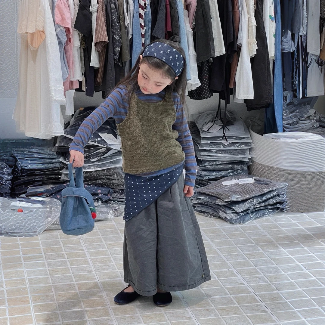 送丝巾女童套装2025新款秋季儿童百搭条纹长袖上衣洋气女孩阔腿裤