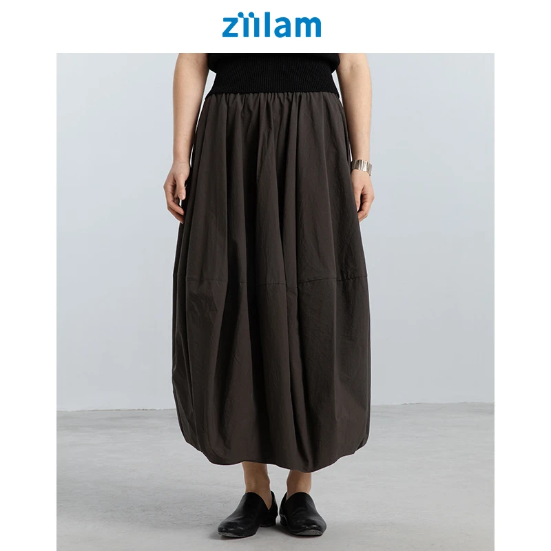 ziilam枝蓝 纸感茧型半裙女花苞半身裙纯棉复古长裙原创设计春夏