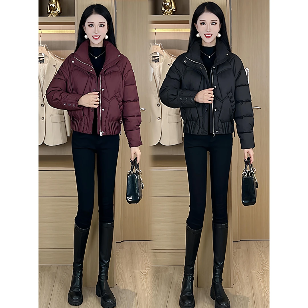 时尚免洗立领短款棉服女2025冬季新款洋气百搭加厚保暖棉衣外套潮