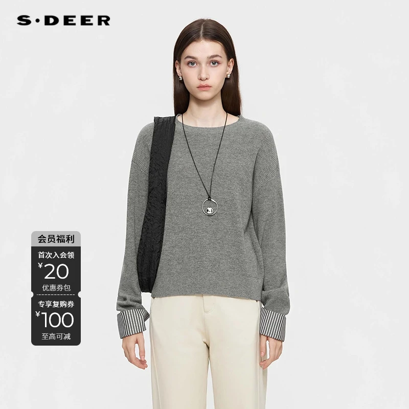 S·DEER圣迪奥女装秋季简约百搭套头圆领休闲针织衫S25363508