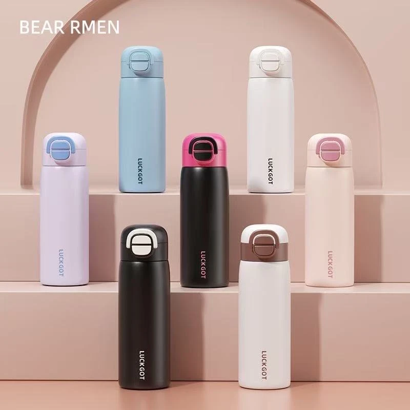 316不锈钢双饮口保温杯男女学生运动便携时尚高颜值两用二合一杯