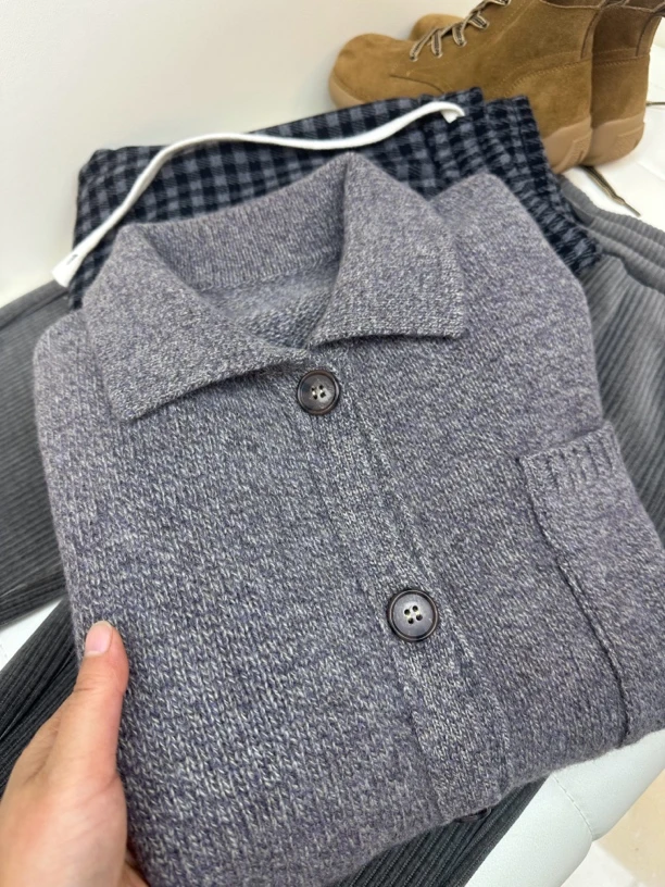 杨姐家 Polo领大口袋毛衣开衫 百搭气质洋气 长袖女