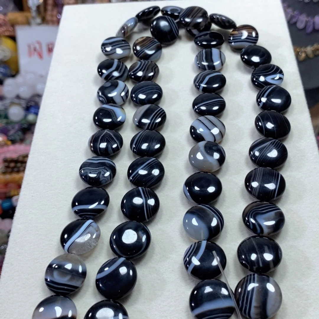 玛瑙/玉髓合金珠宝半成品缠丝玛瑙圆饼一条卡16mm