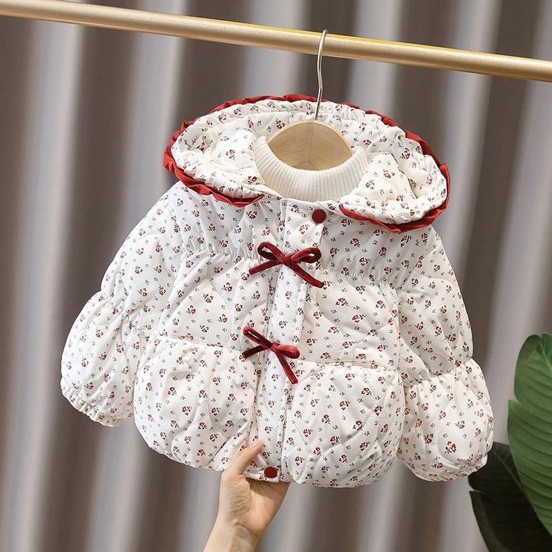 女童棉衣外套2025冬季女宝碎花加绒加厚洋气棉服上衣夹棉保暖棉袄