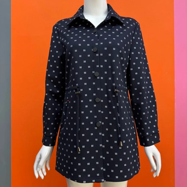 秋季新款时尚中长款妈妈风衣外套单层薄款方领抽绳显瘦百搭