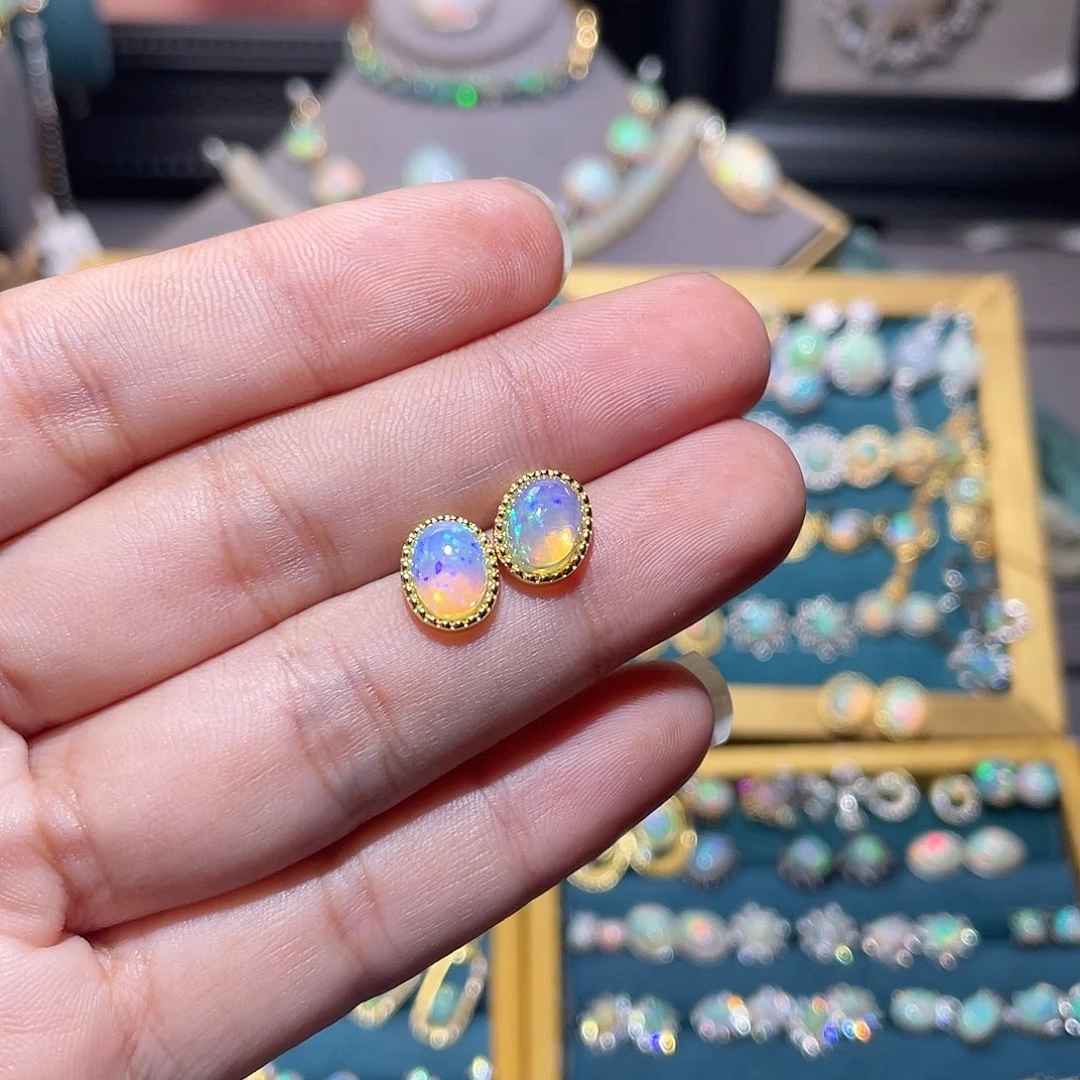 银S925镶嵌欧泊耳钉）富****?