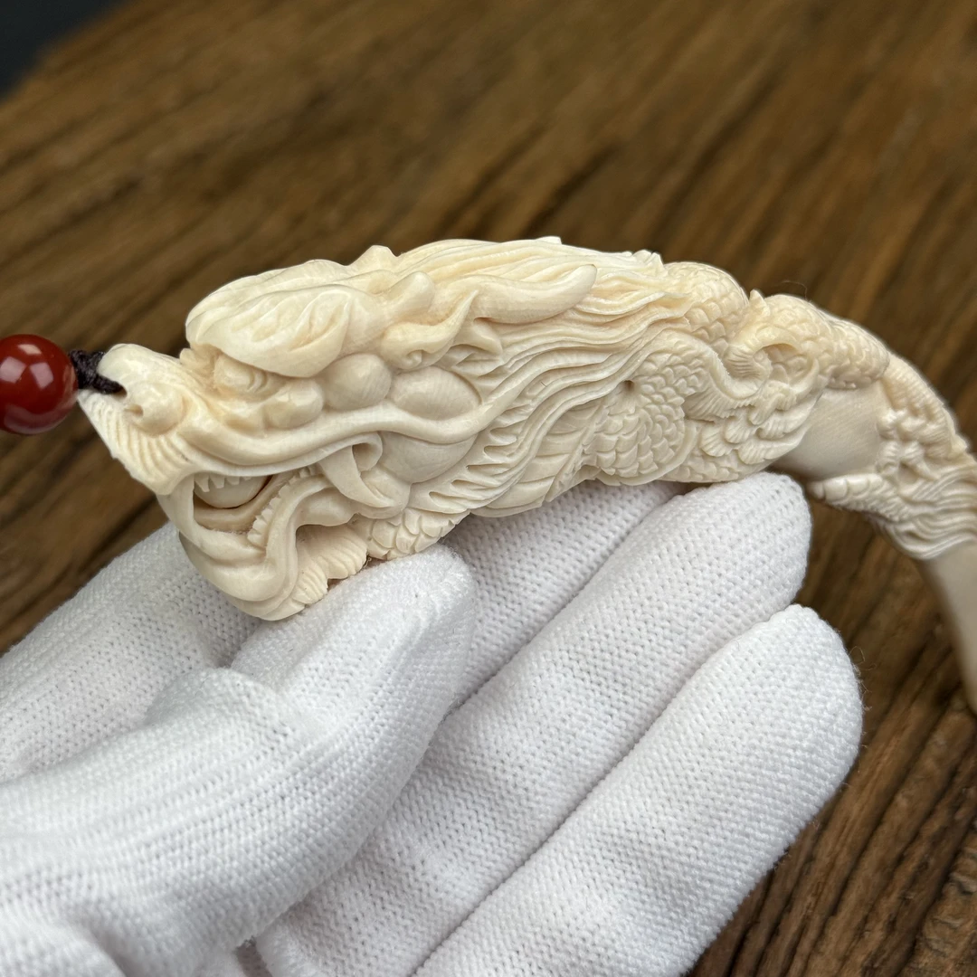 H1713天然猛犸牙 雕刻 龙牙尖 116mm支持鉴定 假一罚四