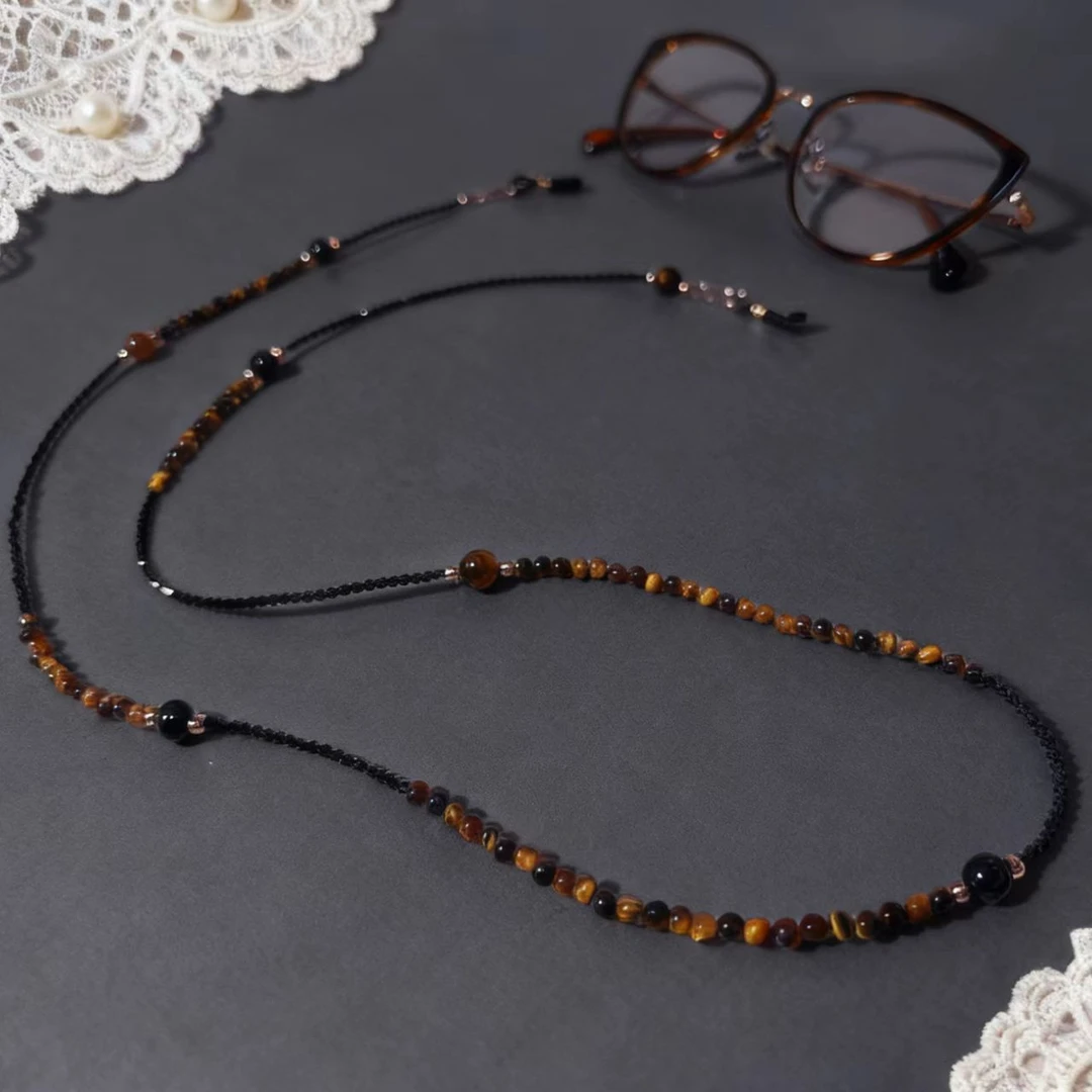 wonsheen天然虎眼石眼镜链银扣头高级感手作多功能挂链挂脖时尚