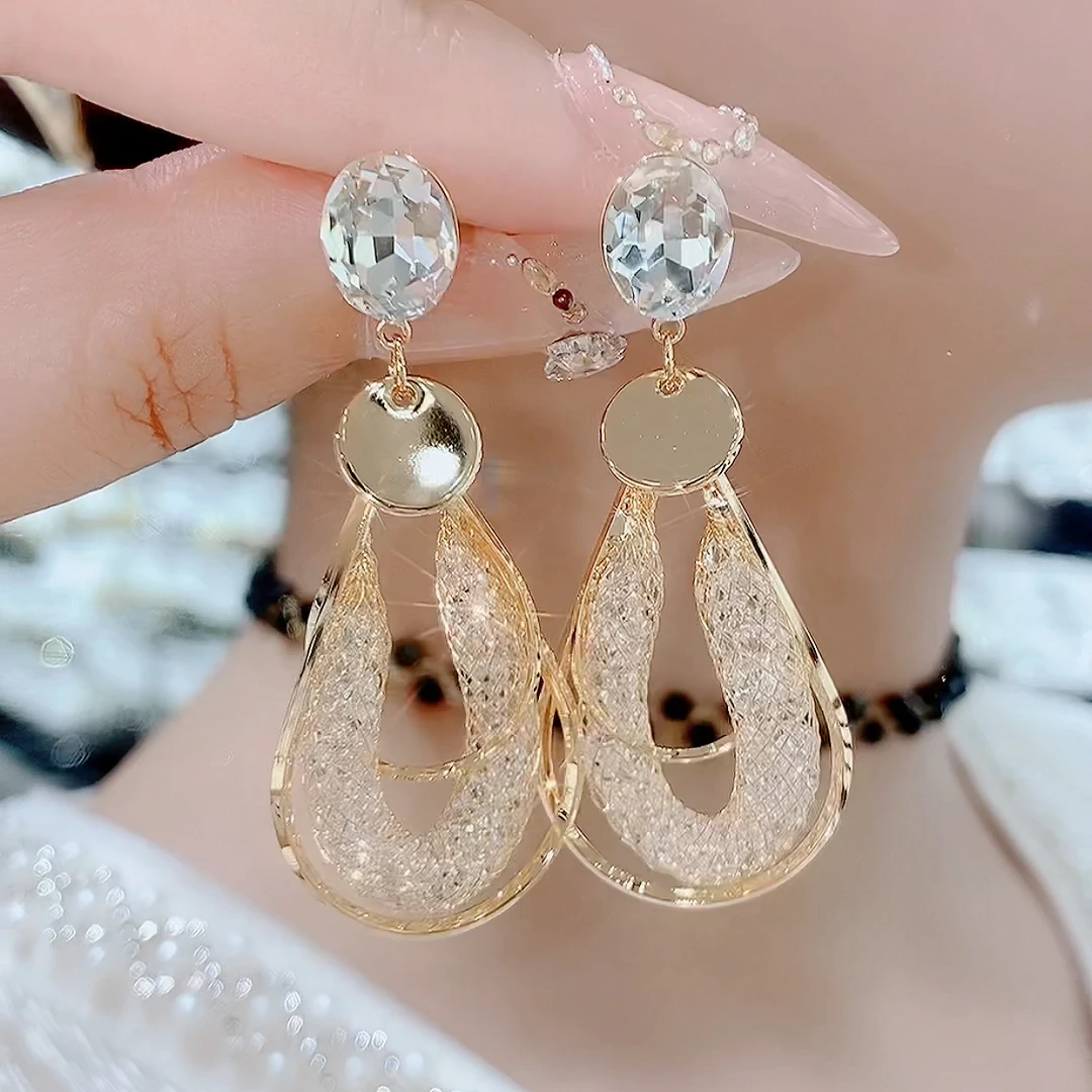 铜合金玻璃耳饰 长款-轻奢S825银针潮流优雅素款时髦气质风耳环