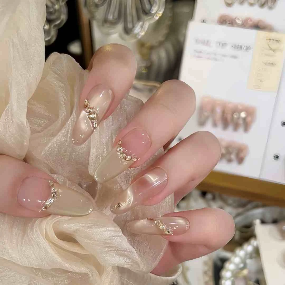 【纱梦星霜】纯手工制作穿戴甲精品猫眼美甲温柔气质贴片