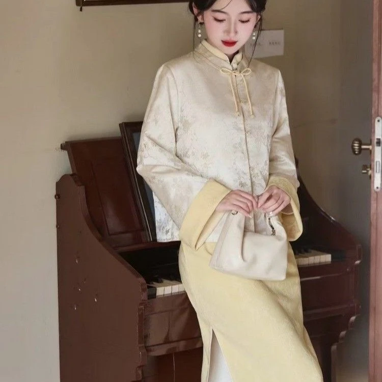 新中式旗袍国风套装鹅黄色显白气质淑女文艺日常2025秋季02
