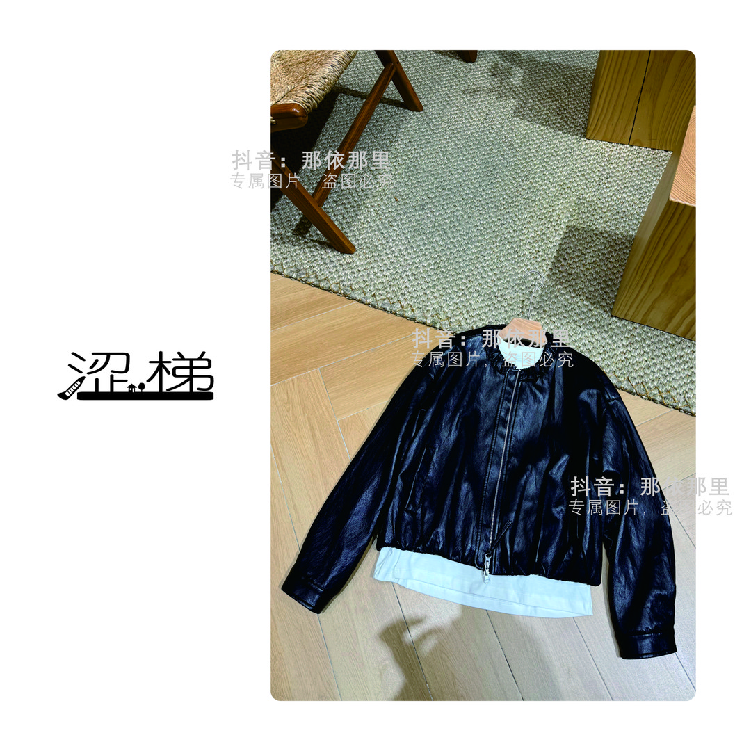 涩梯8259【女装-圆领皮衣】秋季新款高级感百搭圆领皮衣外套女上衣