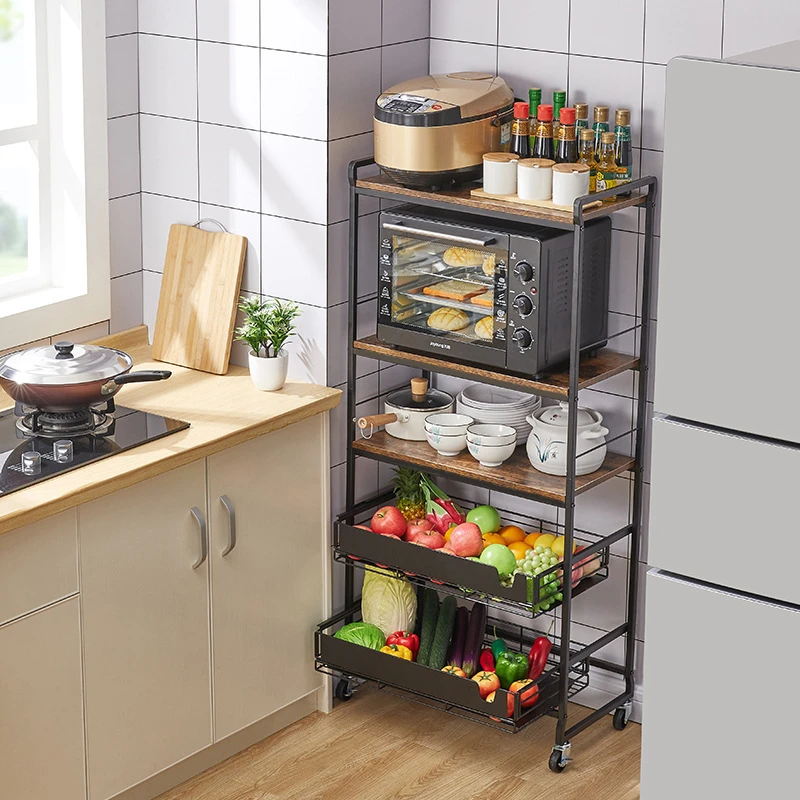 （尾货）带抽屉轮子烤箱微波炉置物架63X33.5X117/91CM