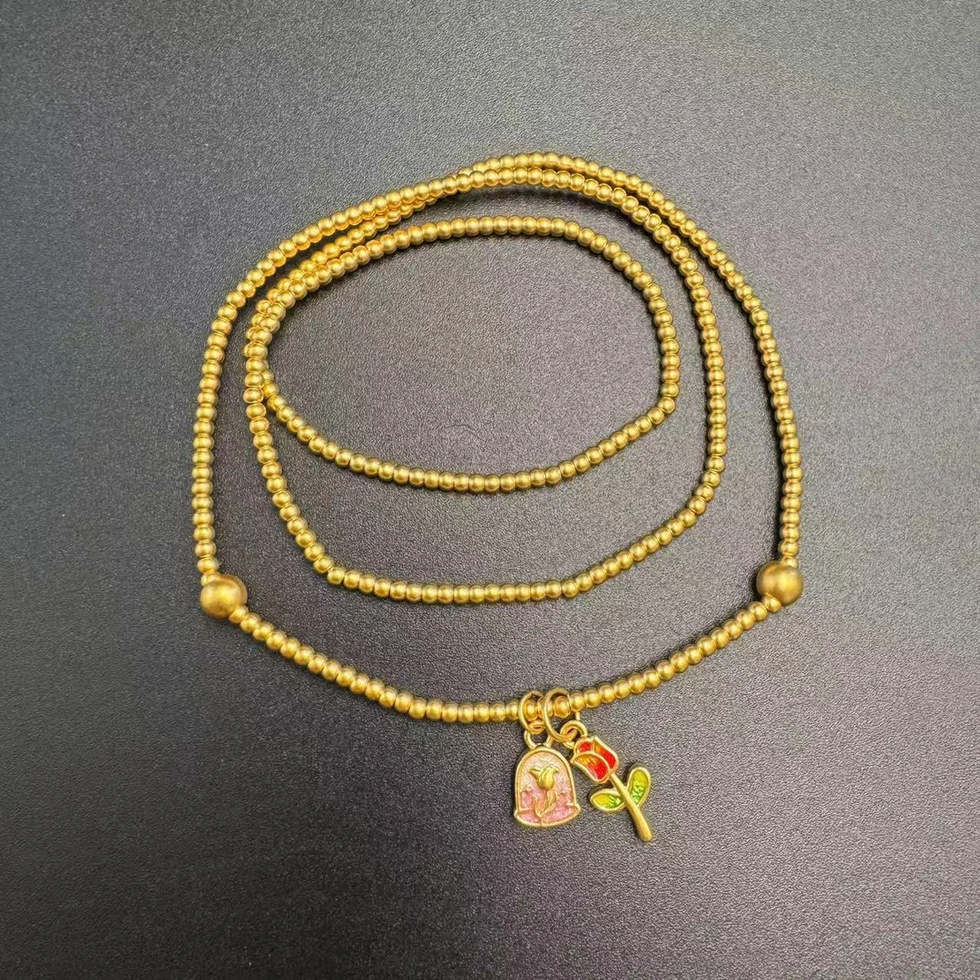 足金999郁金香珐琅彩古法三圈两用黄金手串