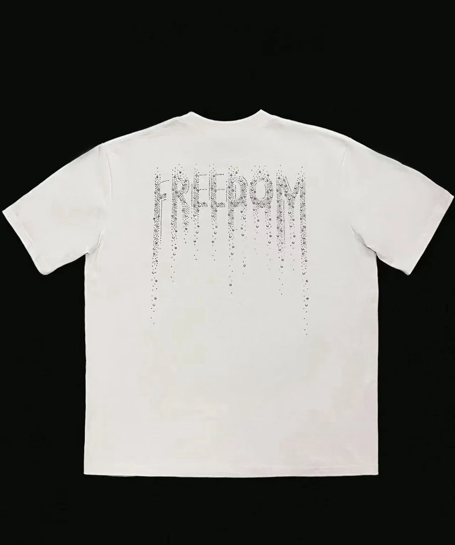 夏季新款烫钻烫珍珠字母短袖男士时尚潮流休闲半袖高级感宽松T恤