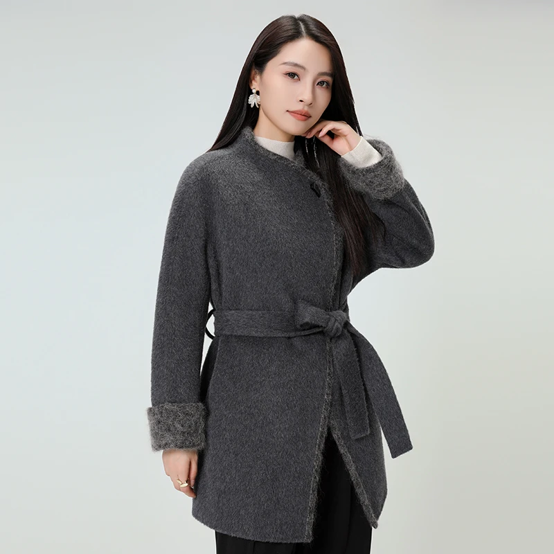 双面呢大衣气质高级感时尚休闲百搭中长款纯色设计师秋冬88189