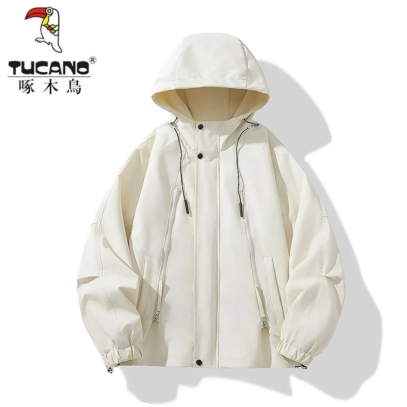 啄木鸟2025春秋情侣款冲锋夹克男机能风工装袋户外防风防水秋