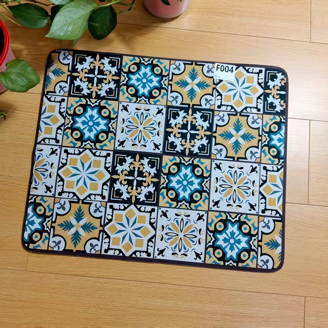 F004黄色图案拼接地垫50*60