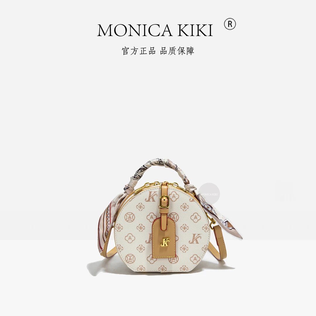 2025新款小众设计手提小圆包女式印花圆饼包洋气手机包单肩斜跨包