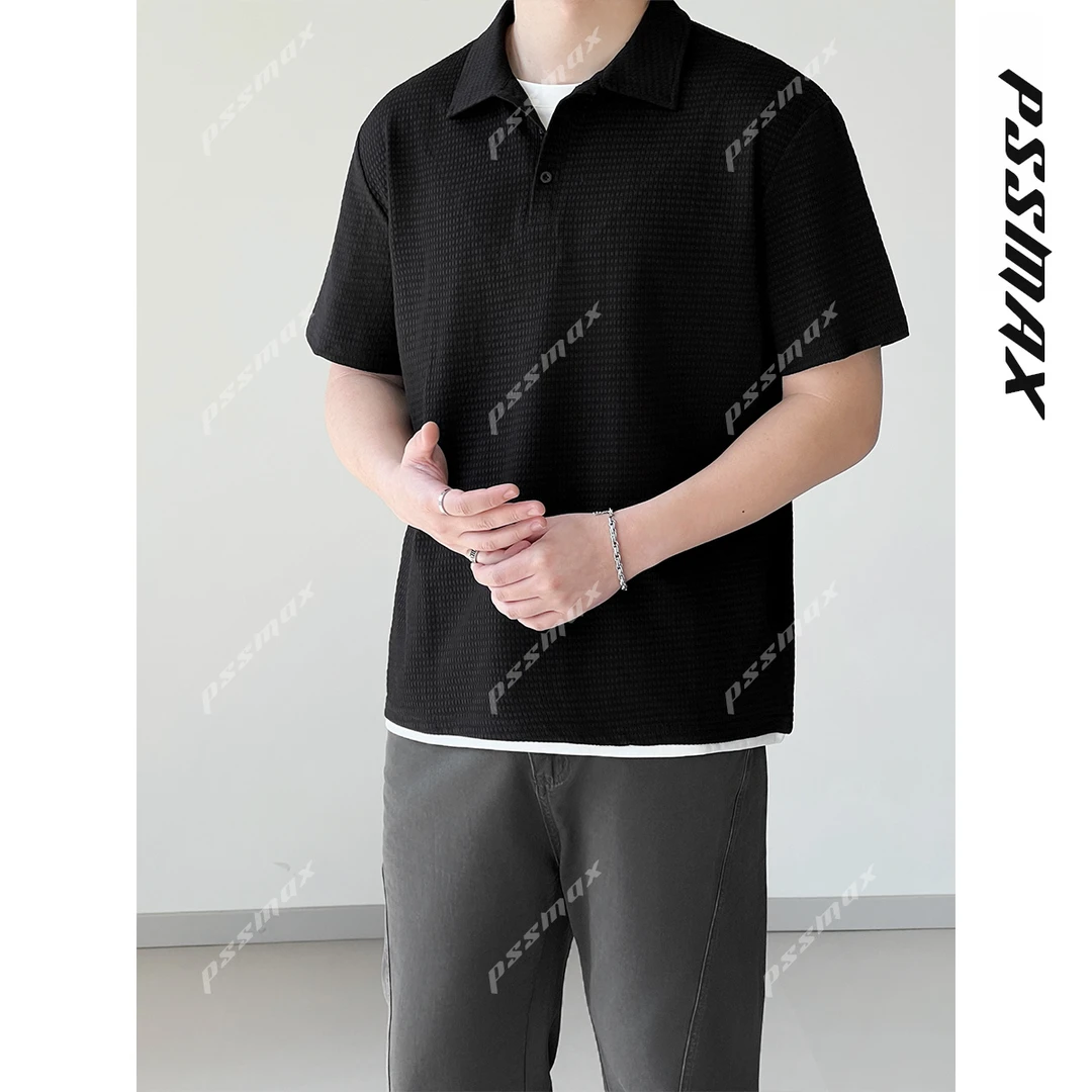 【现货】胖俗俗pssmax【肌理浮雕工艺】夏季薄款假两件短袖POLO男T恤