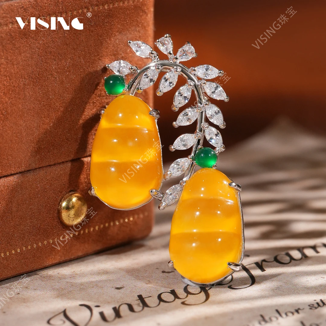 VISING 吊坠925银合成锆石 冰黄水沫垫色福豆四季平安豆子吊坠