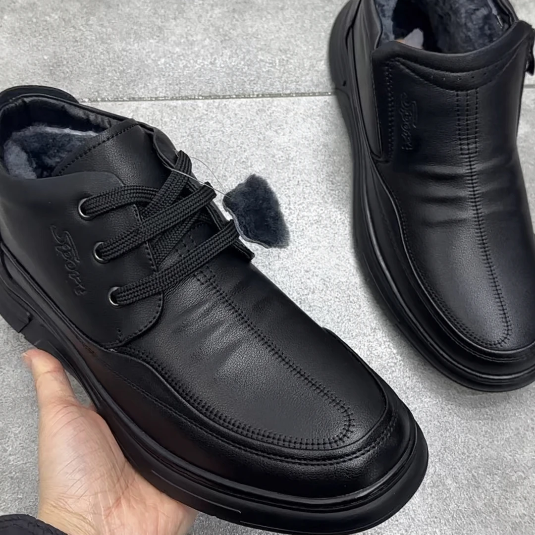 男士棉鞋冬季加绒保暖高帮真皮休闲爸爸鞋中老年皮鞋厚绒保暖鞋