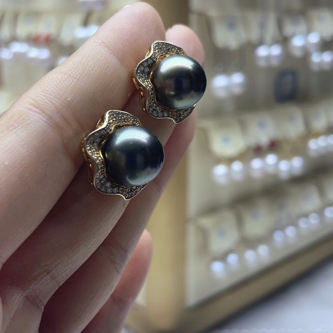 银S925镶嵌海水珍珠耳饰