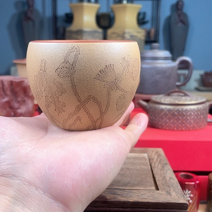 茶杯紫砂莲蓬主人杯微花