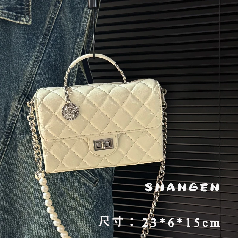 【尚恩CC】SD-5189-奶油白-轻奢菱格小香女士新款手提斜挎包