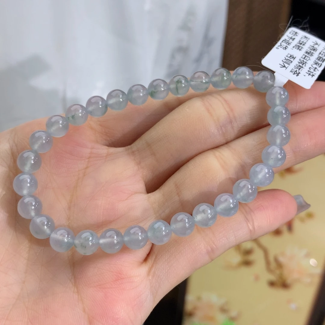 未镶嵌手链翡翠卡6冰种蓝片花手串