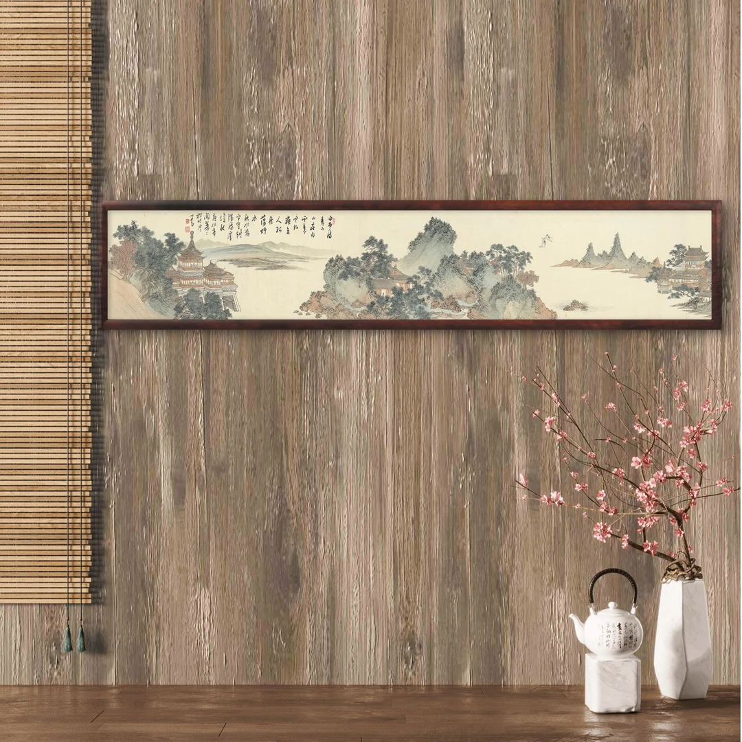 859-25*120滕王阁楼中式装饰画实木框玄关书房茶室客厅挂画