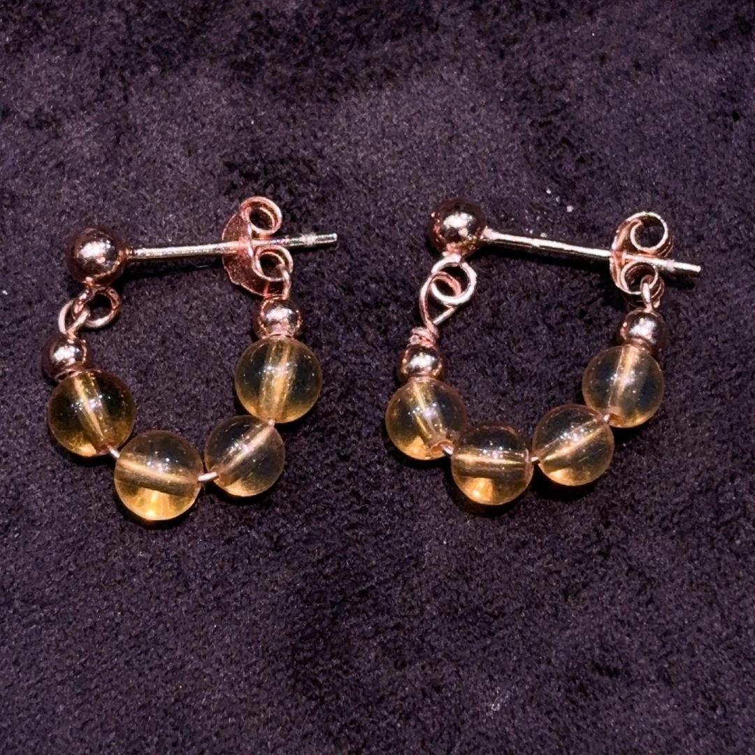 【钰荟琥珀 】墨西哥蓝珀戒指  4mm净水 精挑银镶精工 耳圈