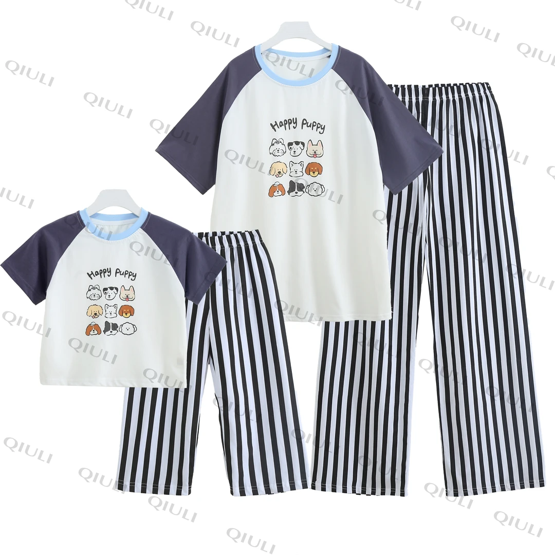 【QIULI】夏季“旺旺家族”s冰爽百分百棉亲子款宽松舒适家居服套装