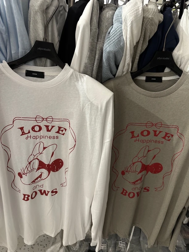 现货·東家正版夏季宽松显瘦卡通米奇印花百搭休闲长袖T恤女25A