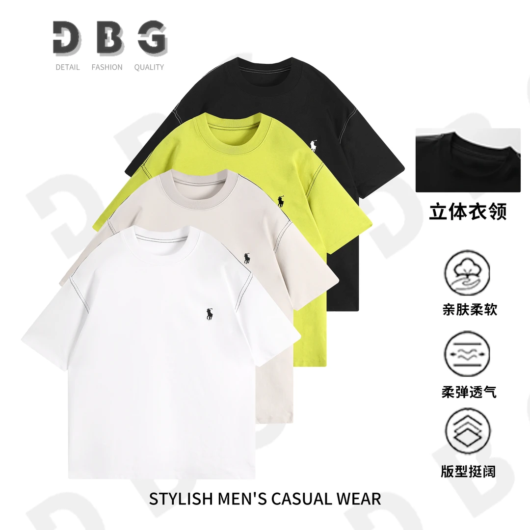 【二代升级明线战马】夏季百搭情侣款液氨棉宽松休闲男短袖67981*O