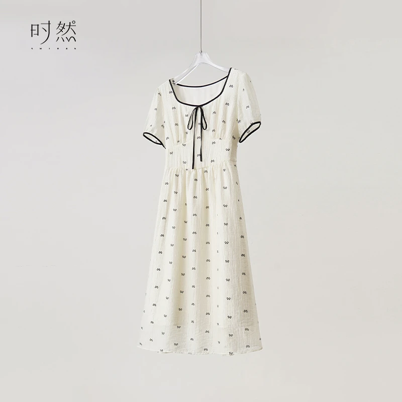 时然大码女装蝴蝶结收腰连衣裙春夏新款收腰显瘦长裙洋气衣服女