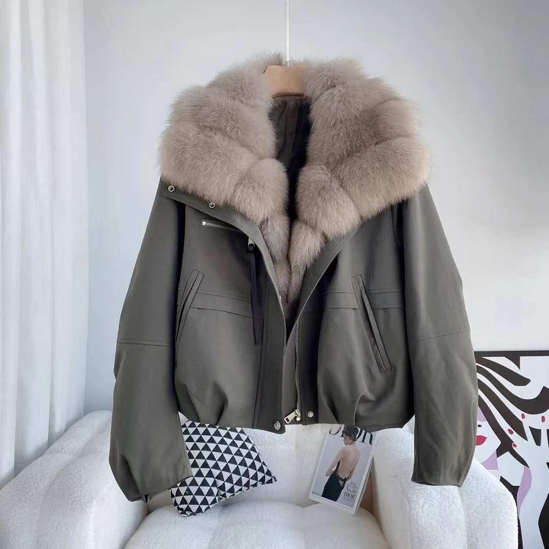 5909#气质时尚宽松百搭派克服长袖女上衣毛领保暖外套