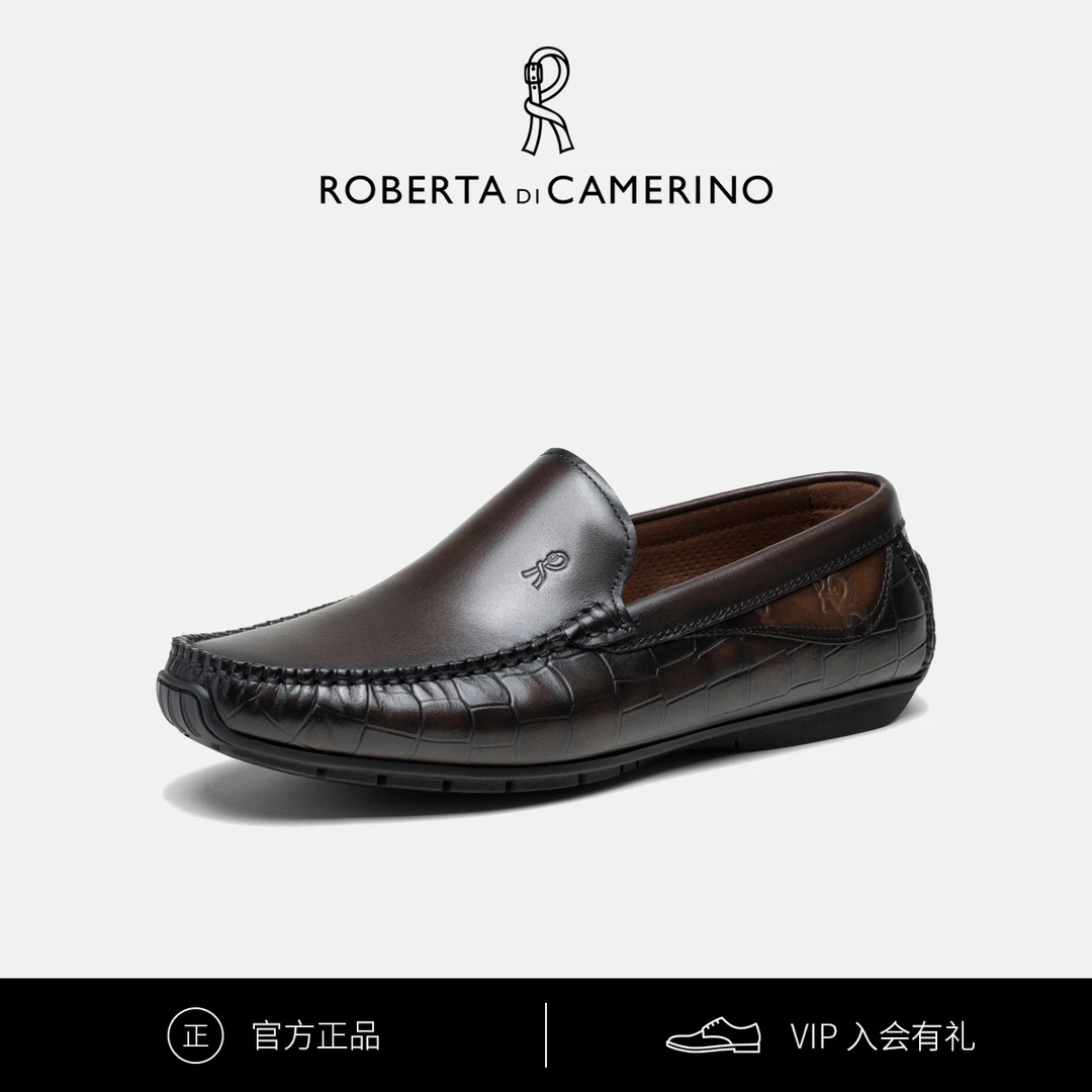 Roberta诺贝达男士舒适休闲皮鞋手工改色豆豆鞋低帮牛皮轻便男鞋