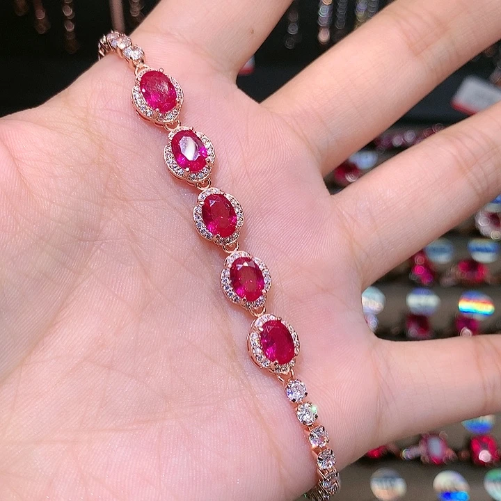 红宝石手链银S925镶嵌1