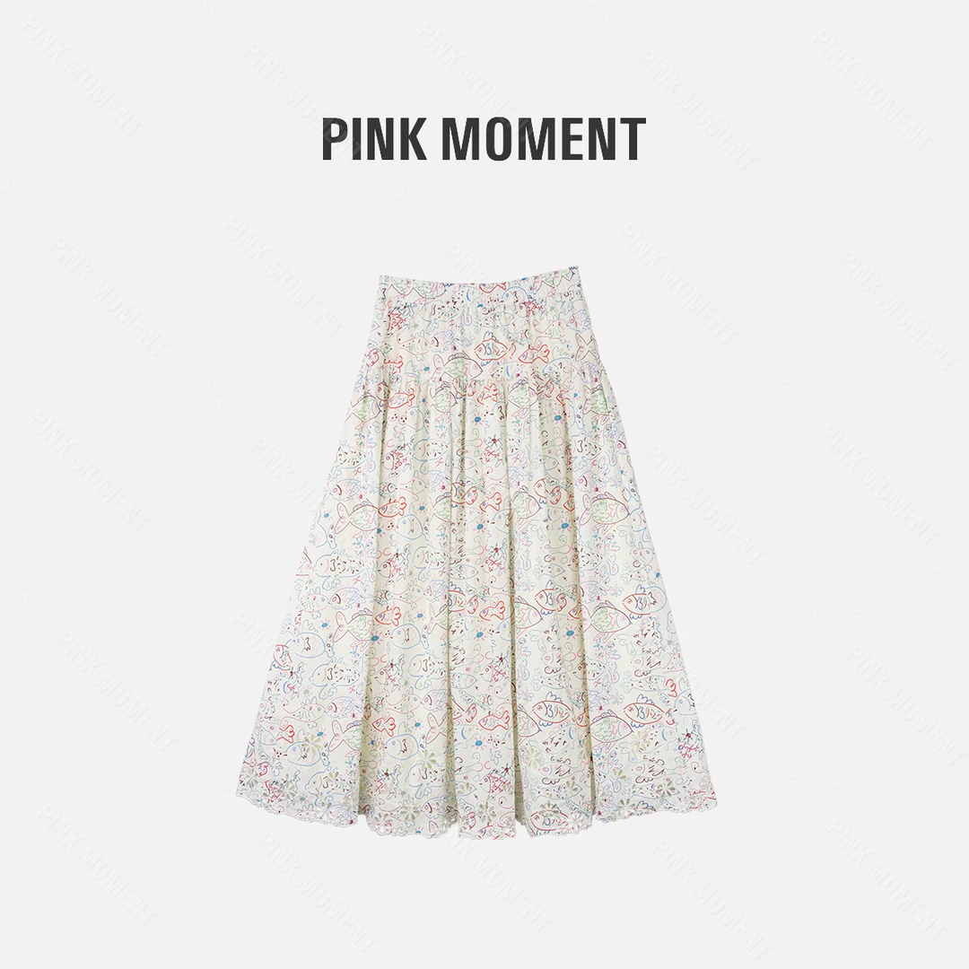 PM王囡囡 米白色彩色涂鸦半身长裙（有内衬 ） ND1B0863