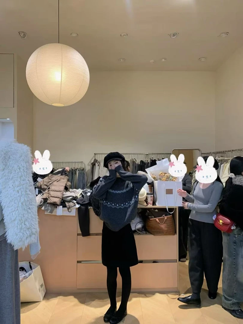 2025秋冬新款韩系气质圆领拼色提花费尔岛针织衫高腰半身裙两件套