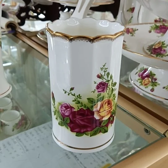 新疆西藏包邮骨质瓷玫瑰手工拍金大容量筷子筒