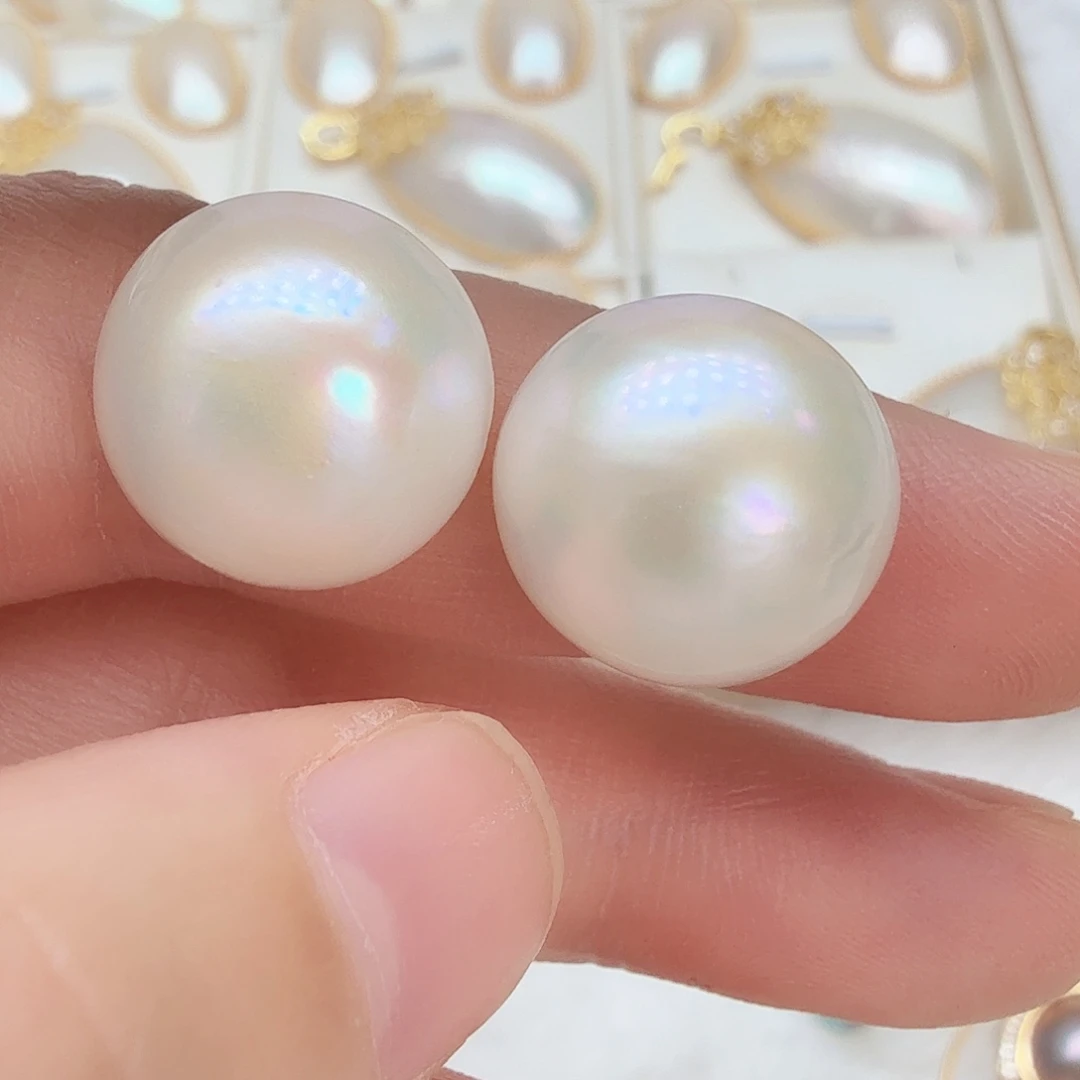 耳饰拼合珍珠（马贝珠）银S925镶嵌