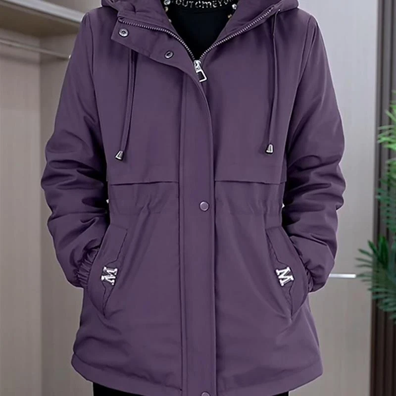 中老年女冬季加绒保暖风衣2025年新款加厚款棉衣连帽开衫棉服