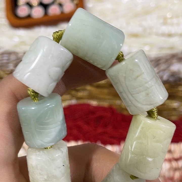 玛瑙/玉髓合金珠宝半成品2颗岫玉雕刻桶珠